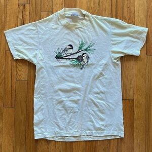 VTG Chickadee T-Shirt Single Stitch Hanes Graphic Print Birds Birding Nature USA